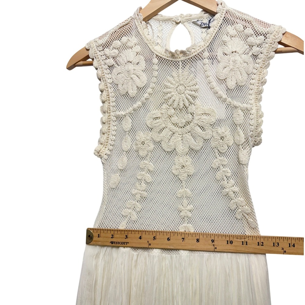 Zara ZW Collection Embroidered Combination Dress Ecru Lace‎ Midi Womens Medium - Picture 9 of 12